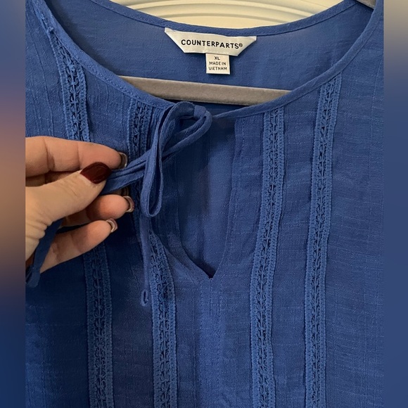 Counterparts Rich Blue Ruffle Sleeve Blouse Women’s Size XL - Picture 7 of 16